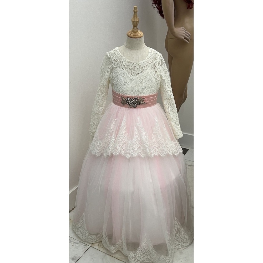 #151 Princess Flower Girl Dress For Wedding Applique Tulle Dress , Size 11/12